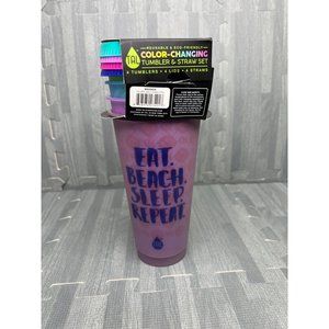 TAL Color Changing Tumbler & Straw Set 24oz | Eat.Beach, Sleep.